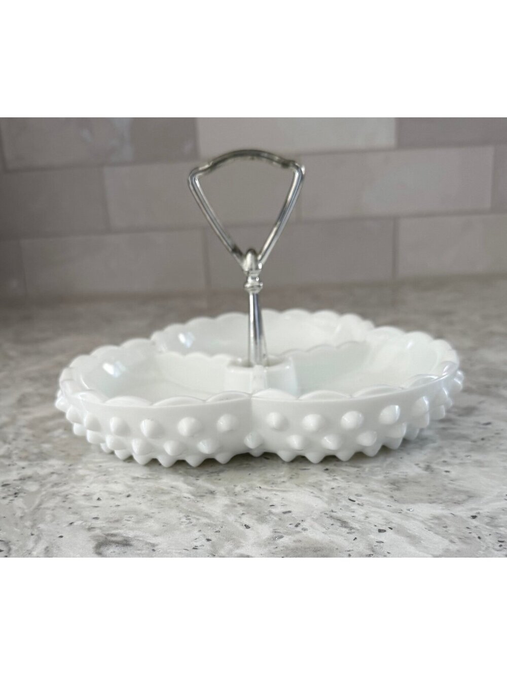 Vintage Fenton Hobnail White Milk Glass Relish Tray